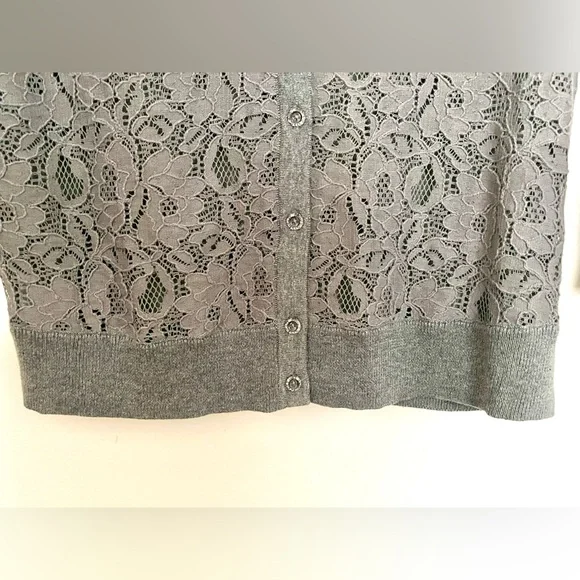 LOFT Gray Lace Cotton/Nylon Stretch Women's Light Sweater - Picture 7 of 15